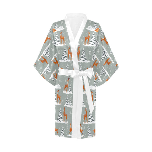 Beautiful deers Winter Christmas Women's Short Kimono Robe