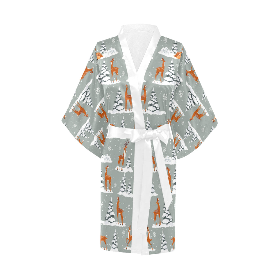 Beautiful deers Winter Christmas Women's Short Kimono Robe