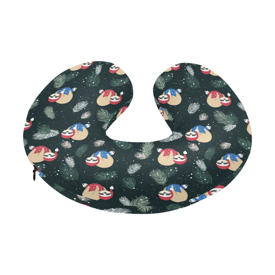 Cute sloths sleeping christmas ball santa hat patt U-Shaped Travel Neck Pillow