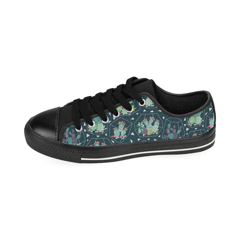 Cactus glass terrarium pattern Men's Low Top Canvas Shoes Black