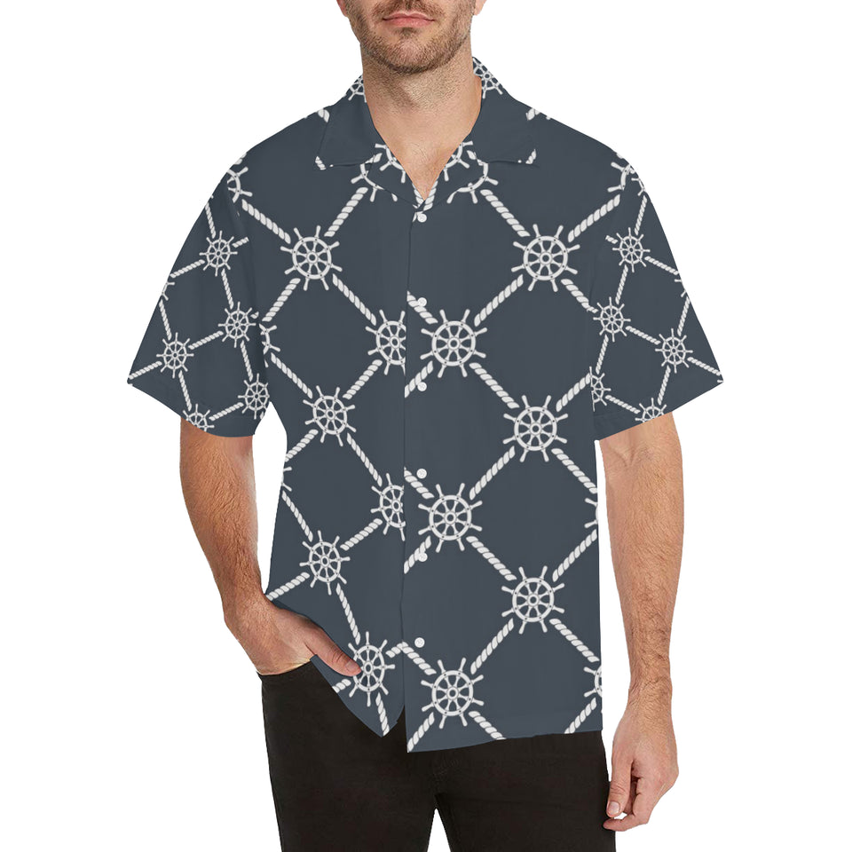 nautical steering wheel rope pattern Men's All Over Print Hawaiian Shirt