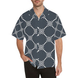 nautical steering wheel rope pattern Men's All Over Print Hawaiian Shirt