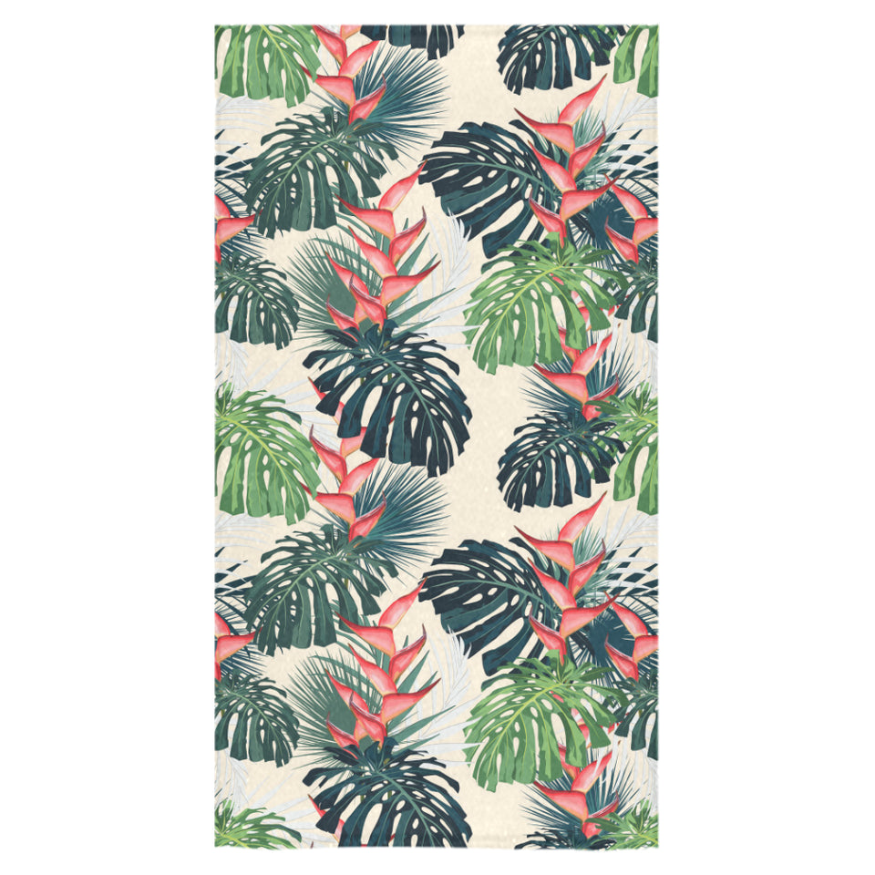 heliconia flowers, palm and monstera leaves Bath Towel