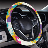 Colorful crow illustration pattern Car Steering Wheel Cover