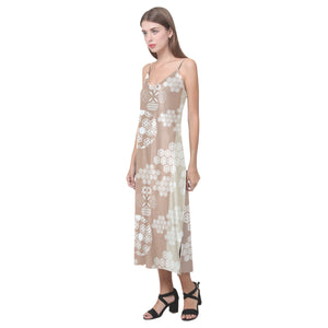 Beautiful hexagon japanese  pattern V-Neck Open Fork Long Dress
