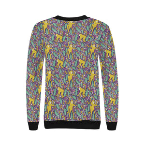Cute yellow monkey leaves pattern Women's Crew Neck Sweatshirt