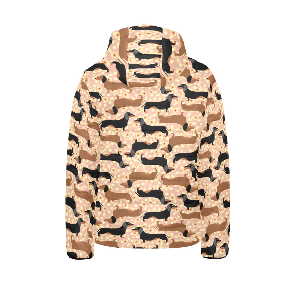 Dachshund floral background Kids' Boys' Girls' Padded Hooded Jacket
