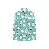 Cute sheep green background Women's Long Sleeve Polo Shirt