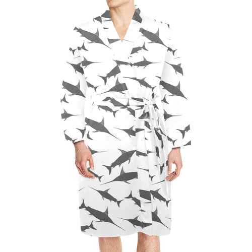 Swordfish Pattern Print Design 04 Men's Long Sleeve Belted Night Robe