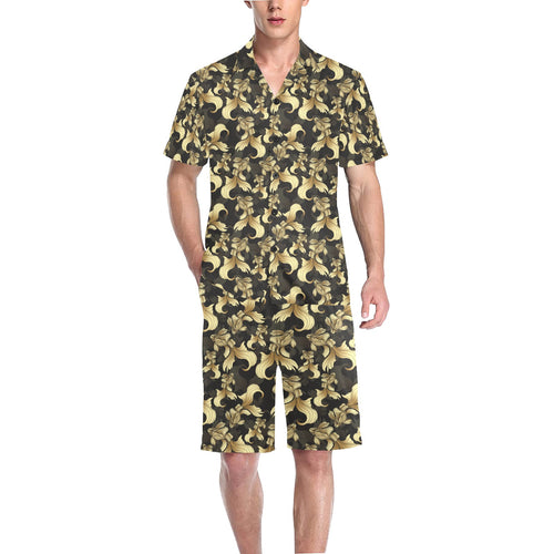 Goldfish Pattern Print Design 01 Men's V-Neck Short Pajama Set