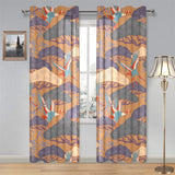 Bonsai bamboo stork japanese pattern brown theme Gauze Curtain