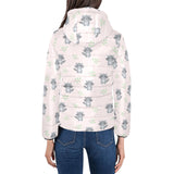 cute raccoons leaves pattern Women's Padded Hooded Jacket
