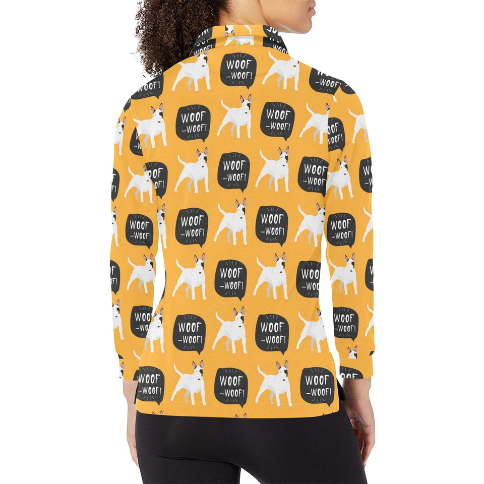 Bull Terrier Pattern Print Design 03 Women's Long Sleeve Polo Shirt