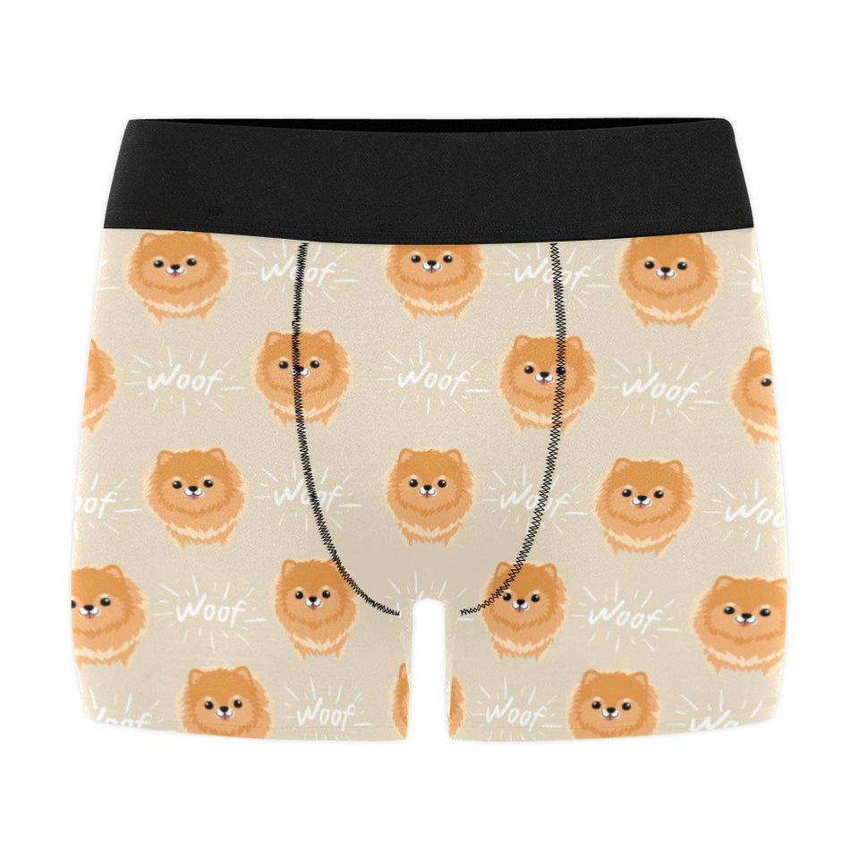Cute brown pomeranian puppy on blue Men's All Over Print Boxer Briefs Men's Underwear