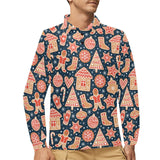 Christmas gingerbread cookie pattern Men's Long Sleeve Polo Shirt