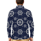 nautical steering wheel design pattern Men's Long Sleeve Polo Shirt