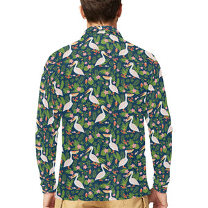 Pelican Pattern Print Design 05 Men's Long Sleeve Polo Shirt