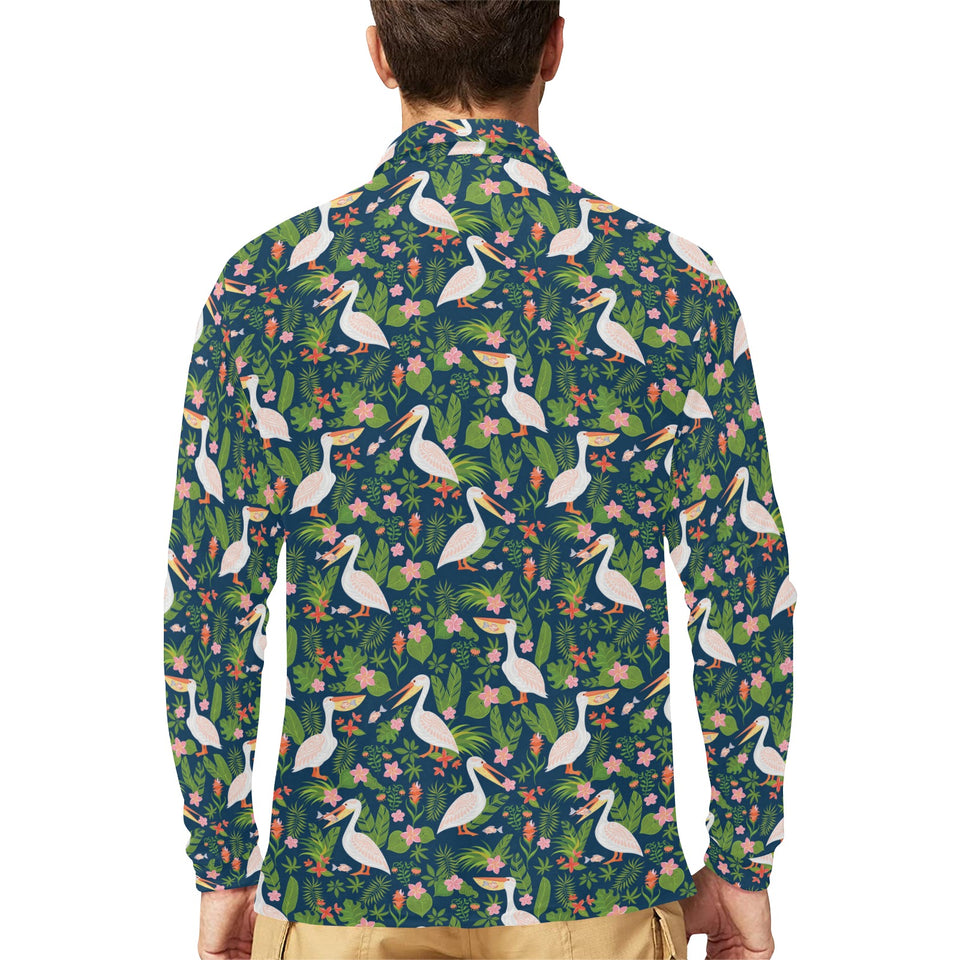 Pelican Pattern Print Design 05 Men's Long Sleeve Polo Shirt