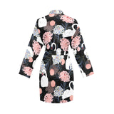 white swan blooming flower pattern Women's Long Sleeve Belted Night Robe