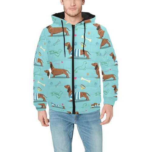 Dachshund decorative background Men's Padded Hooded Jacket