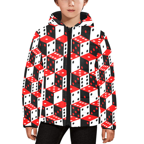 Dice Pattern Print Design 02 Kids' Boys' Girls' Padded Hooded Jacket