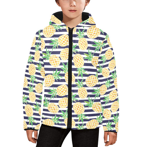 Pineapples pattern striped background Kids' Boys' Girls' Padded Hooded Jacket