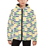 Pineapples pattern striped background Kids' Boys' Girls' Padded Hooded Jacket