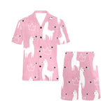 Llama Alpaca pink background Men's V-Neck Short Pajama Set