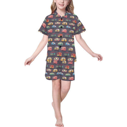 Camper Van Pattern Print Design 02 Kids' Boys' Girls' V-Neck Short Pajama Set