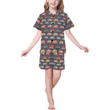 Camper Van Pattern Print Design 02 Kids' Boys' Girls' V-Neck Short Pajama Set