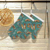 cute brown sea otters ornamental seaweed corals gr Heat Resistant Oven Mitts