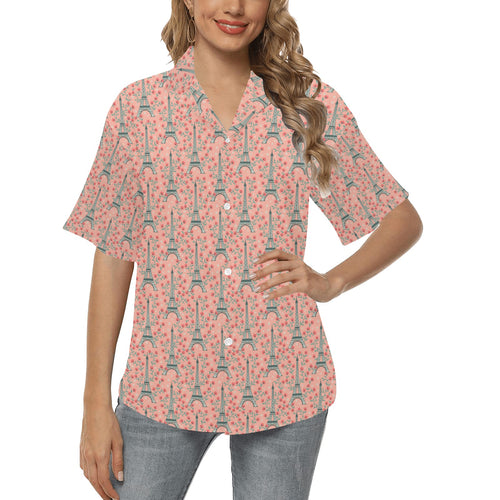 Eiffel Tower Flower Pattern Design 03 Women's All Over Print Hawaiian Shirt