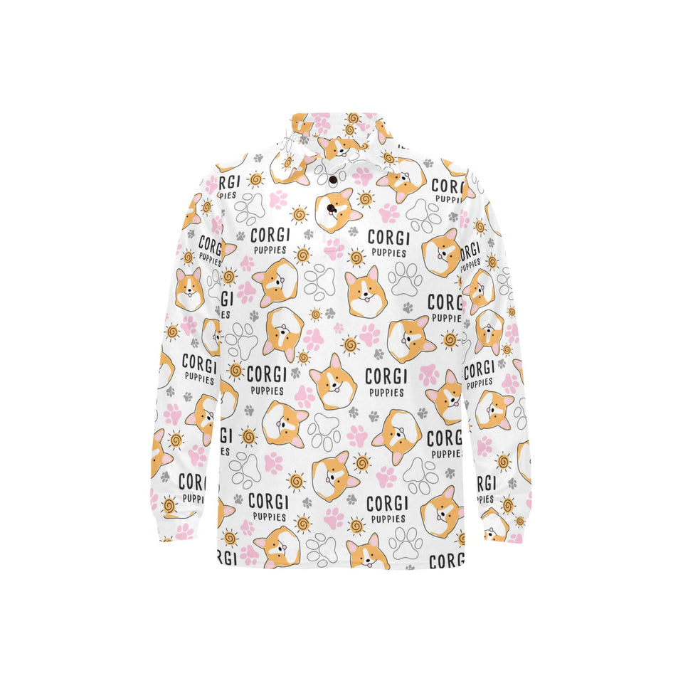 Corgi Dog Pattern Men's Long Sleeve Polo Shirt