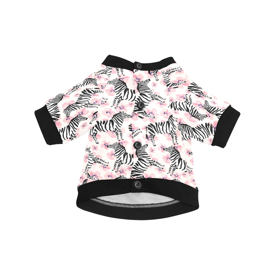 Zebra pink flower background All Over Print Pet Dog Round Neck Fuzzy Shirt