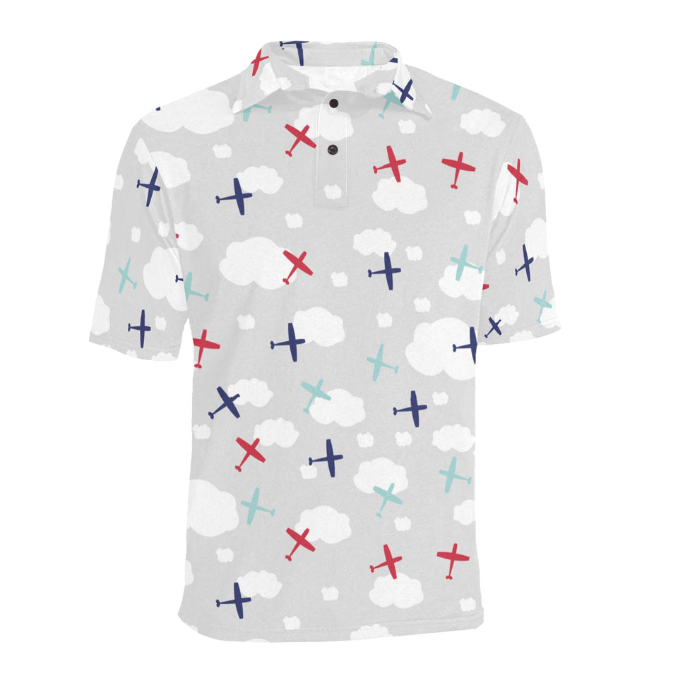 Airplane cloud grey background Men's All Over Print Polo Shirt