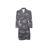 sushi pattern black background Men's Long Sleeve Belted Night Robe