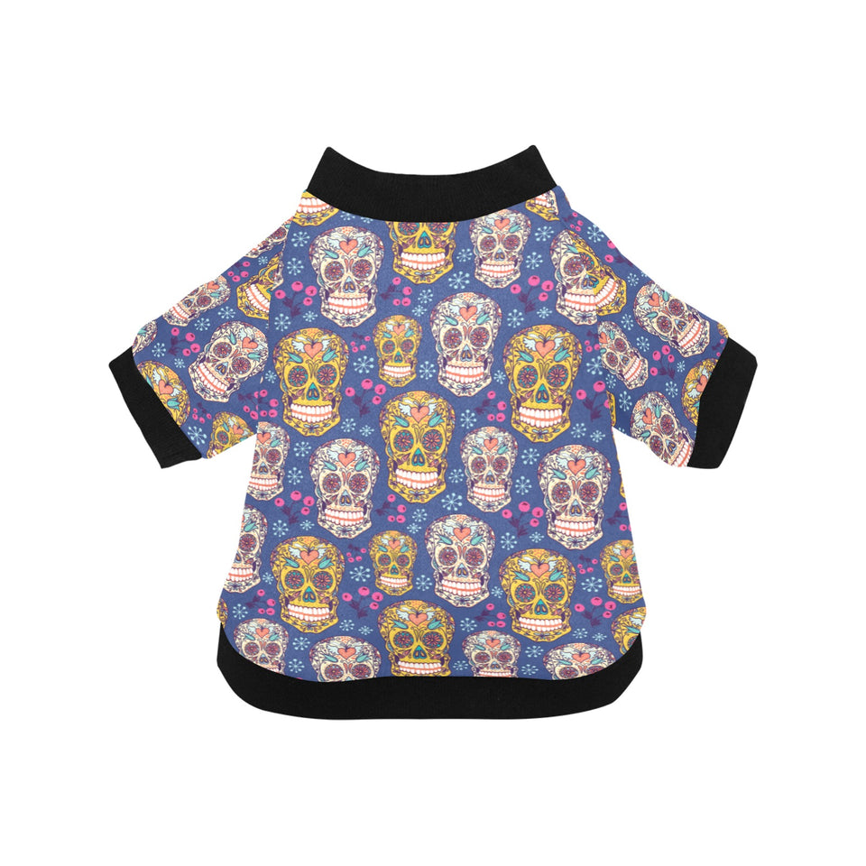 Sugar skull flower pattern All Over Print Pet Dog Round Neck Fuzzy Shirt