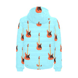electric guitar pattern light blue background Men's Padded Hooded Jacket