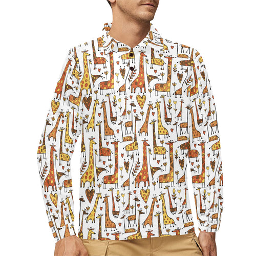 Giraffe Pattern Print Design 04 Men's Long Sleeve Polo Shirt
