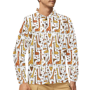 Giraffe Pattern Print Design 04 Men's Long Sleeve Polo Shirt