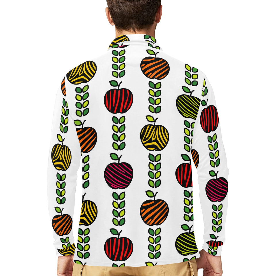 colorful apples leave zebra stripe Men's Long Sleeve Polo Shirt