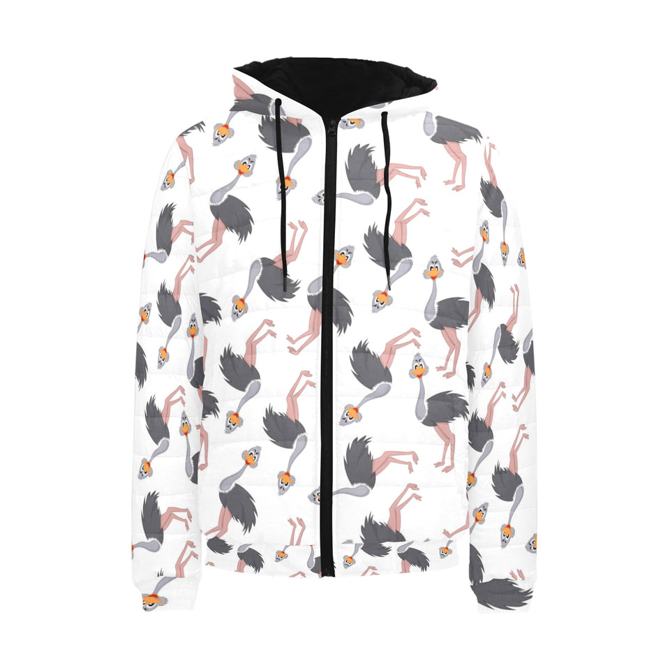 Ostrich Pattern Print Design 02 Men's Padded Hooded Jacket