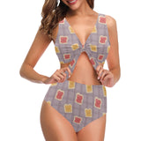 Bread Toast Pattern Print Design 05 Chest Bowknot High Waisted Bikini Swimsuit