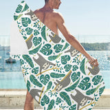 Cute sloths tropical palm leaves white background Beach Towel