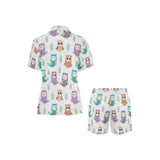 Cute owl pattern Women's V-Neck Short Pajama Set