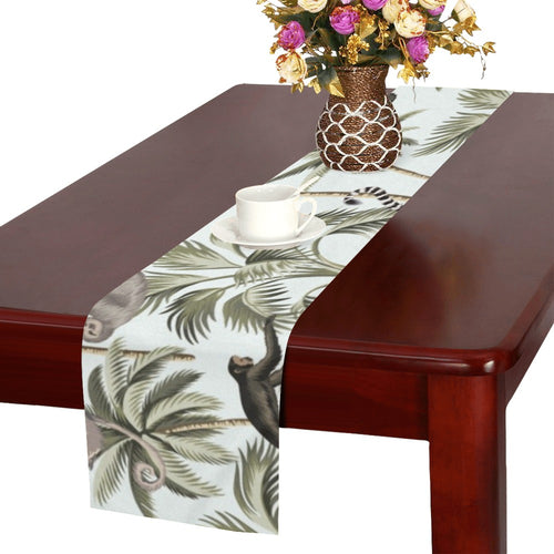 Monkey sloth lemur palm trees pattern Table Runner