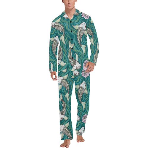 Koi Fish Carp Fish lotus pattern Men's Long Pajama Set