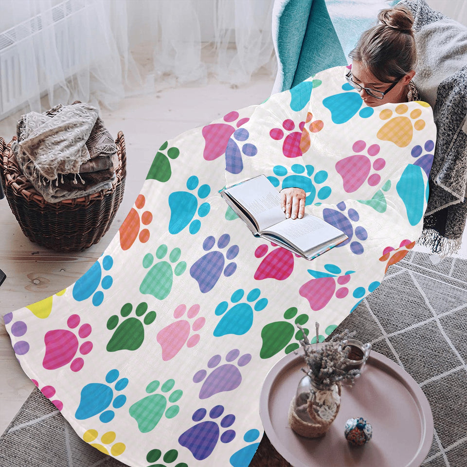 Dog Paws Pattern Print Design 01 Blanket Robe with Sleeves