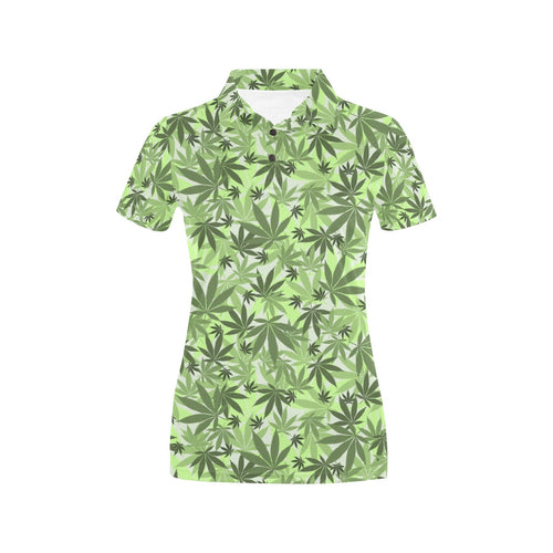 Canabis Marijuana Weed Pattern Print Design 01 Women's All Over Print Polo Shirt