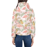 Pink flamingo birds pineapples hibiscus flower pat Women's Padded Hooded Jacket